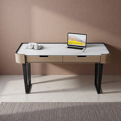 Slate & Saddle Leather Desk: Modern Minimalist