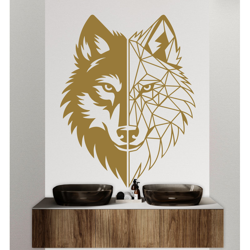 Adhésif décoratif loup loup, décor géométrique loup, art mural loup, amoureux des animaux, loup, salle de bain, décalcomanies murales, vinyle autocollant