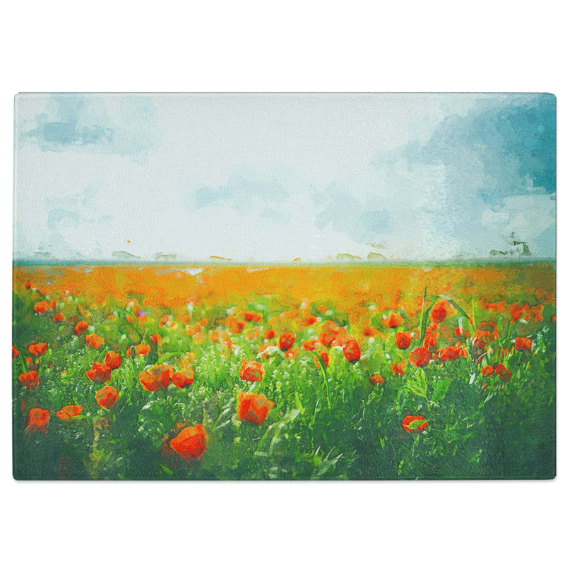 Tempered Glass Poppy Field Dreams Chopping Board, 39 cm W x 28.5 cm L