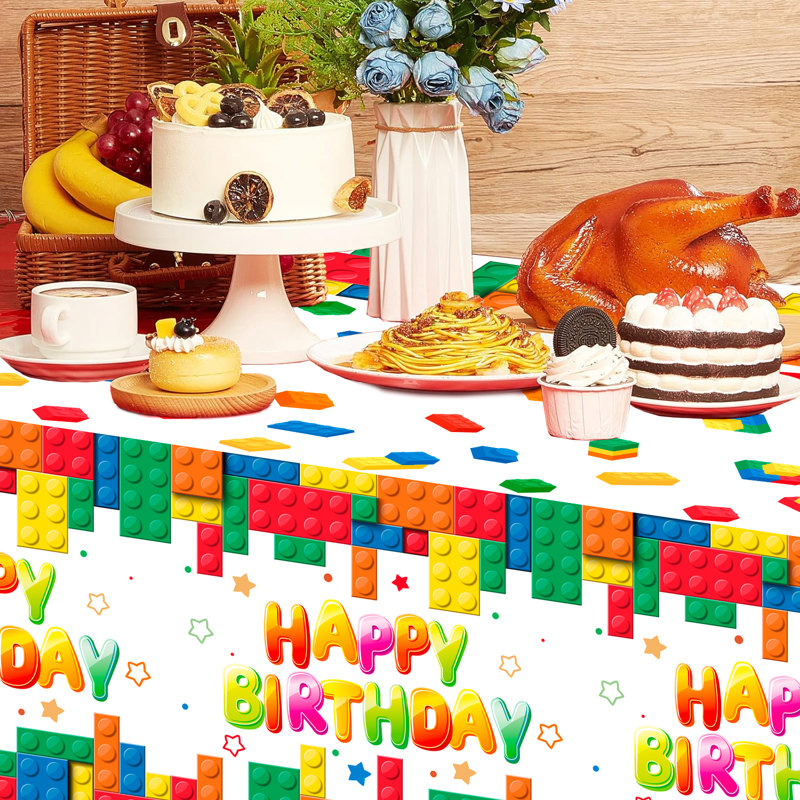 Building Block Party Tablecloths, 3pcs Building Block Party Decorations Tablecloths set