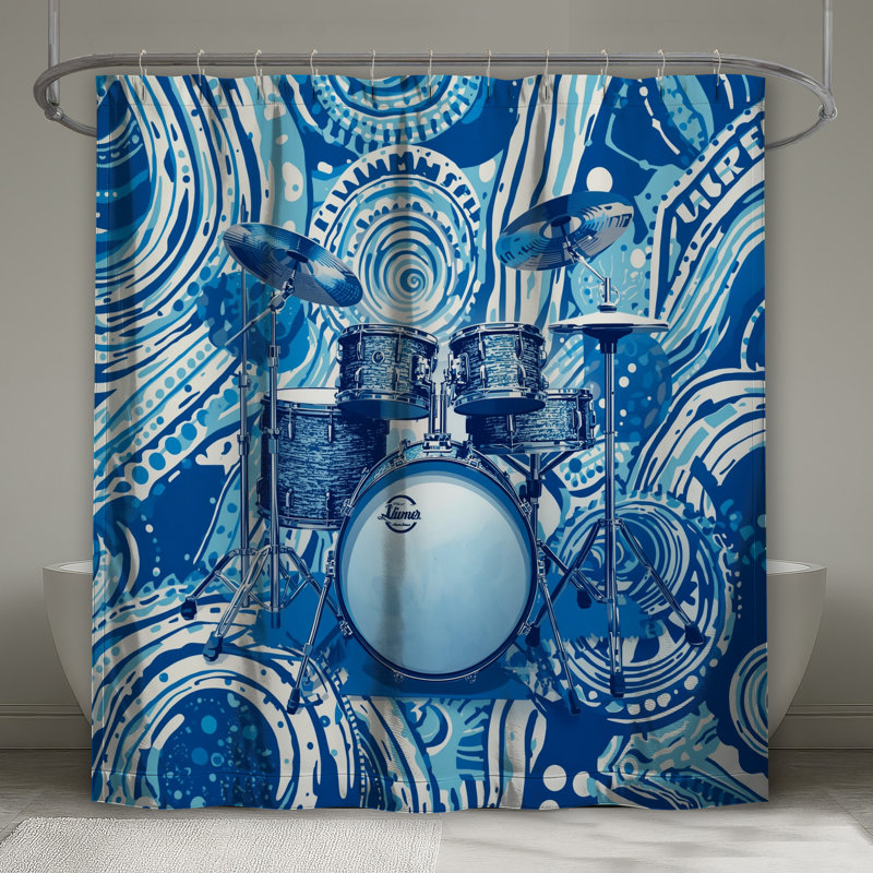 Rideau de douche bleu abstrait très long, L 70 po x H 84 po