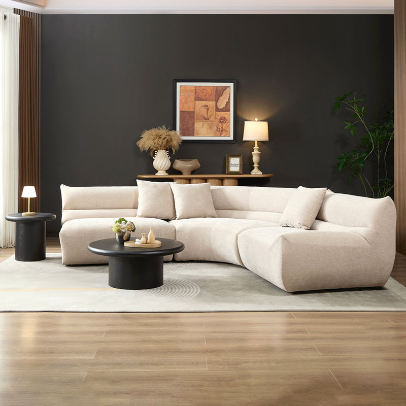 Canapé modulaire incurvé modulaire, configuration 3 pièces de forme libre avec 3 coussins décoratifs, canapé rembourré de confort moderne pour le salon, le bureau