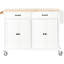 Chariot pour îlot de cuisine en bois massif blanc avec armoire à 4 portes avec tablettes, 2 tiroirs, porte-épices et porte-serviettes, roulettes verrouillables réglables-120266012-120266011