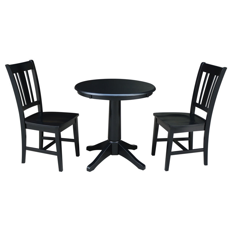 Strauss 3 - Piece Solid Wood Pedestal Dining Set, Black, 29.9” H x 36” L x 36” W