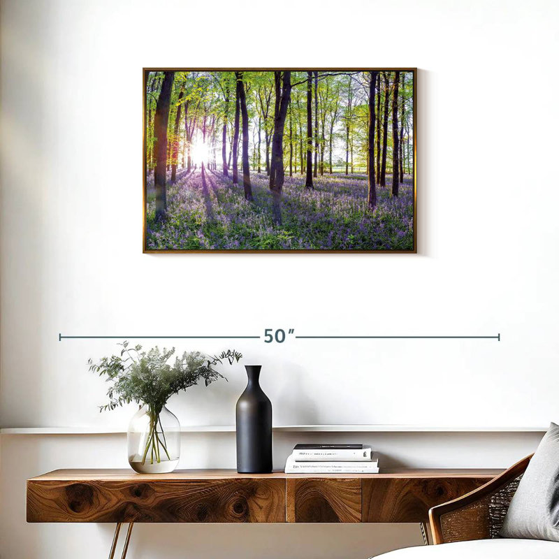 Bluebells and sunrise, Cadre flottant doré, 31 po x 21 po