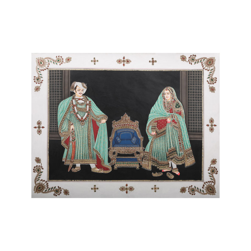 Prince et princesse avec une jolie robe - embossée avec incrustations | Couleurs naturelles sur papier