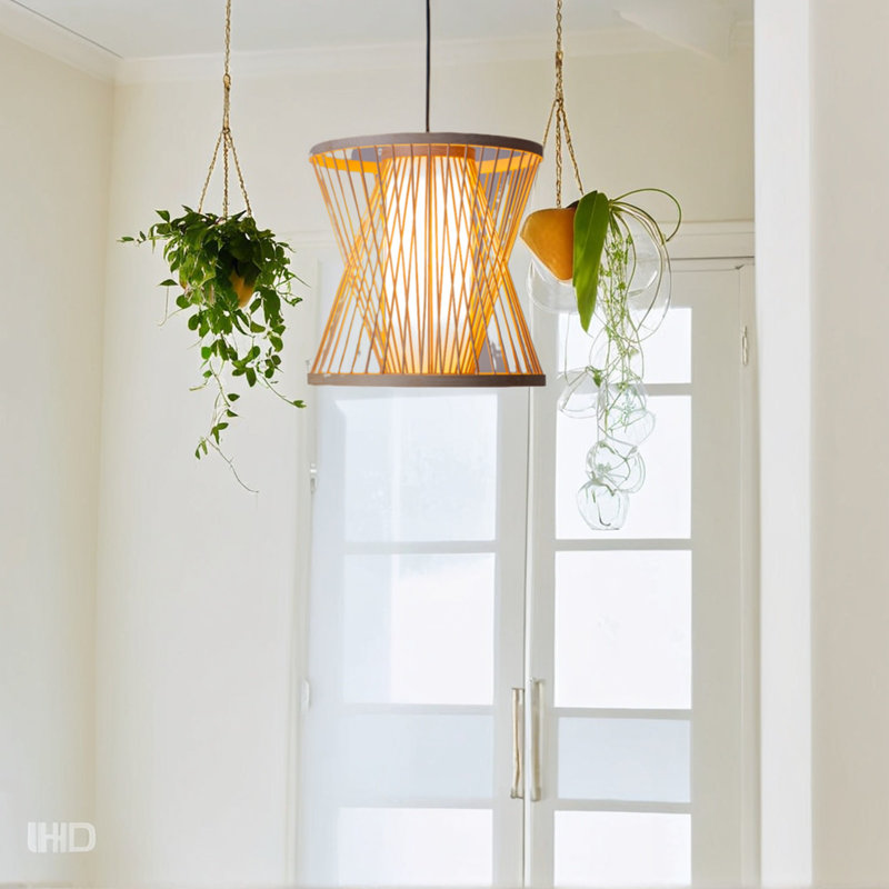 Handmade Woven Bamboo Pendant Lamp Adjustable Natural Double Layer For Living Room