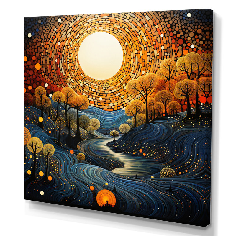" Yellow Teal Mountain Pointillism Mountain Uses ", 36" H x 36" W x 1.5" D, Wrapped Canvas