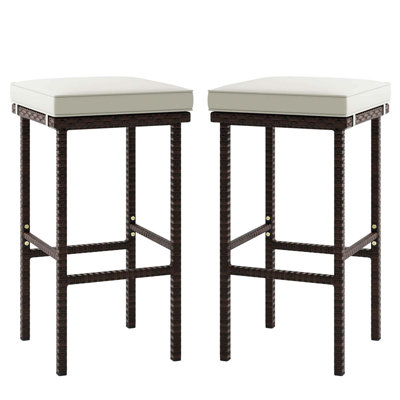 Wicker Bar Stools Set Of 2 With Removable Seat Cushions Footrest Support 400 Lbs by Ebern Designs