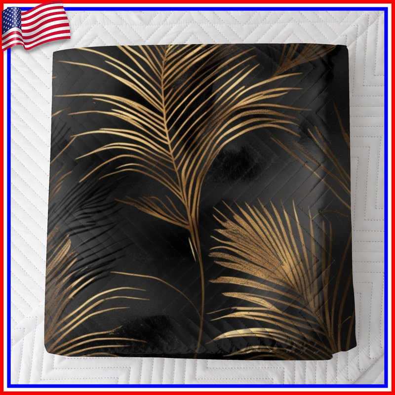 Gold Palm Leaves Bedding Foliage Bedspread Nature, Full / Double