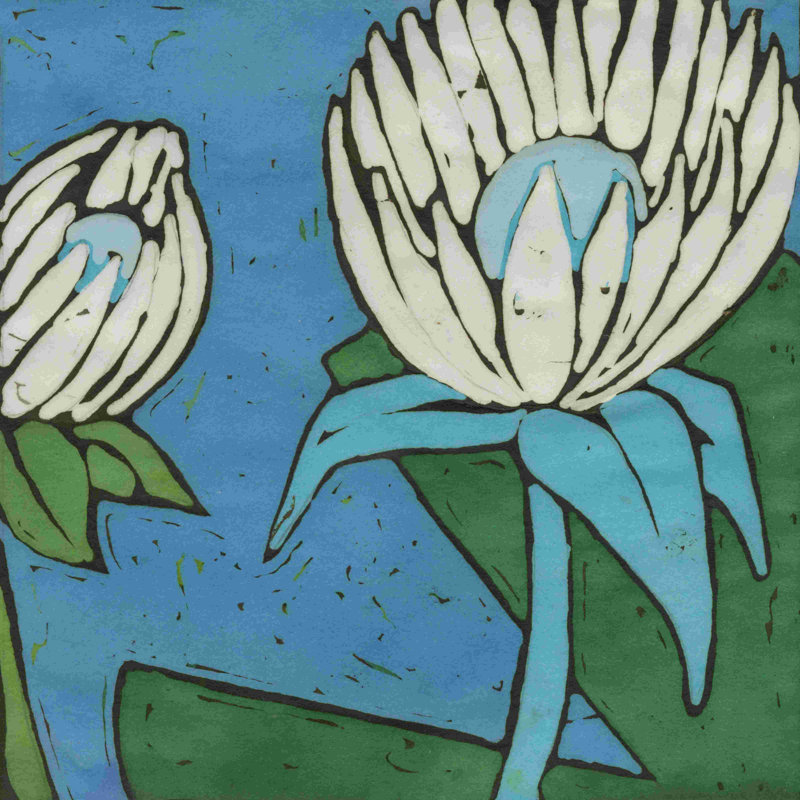 Turquoise Batik Botanical IV, H 12 po x l 12 po