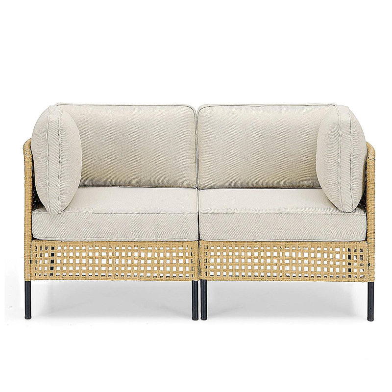 Ensemble de canapé modulaire d'extérieur en osier naturel avec coussins beige Boho