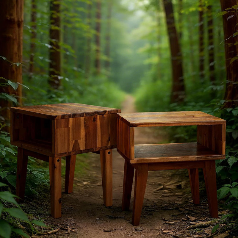Table de chevet en bois d'acacia massif, table de chevet / de bout Serena, chocolat