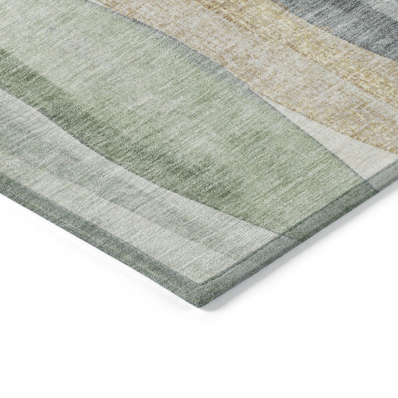 3' X 5' Artichoke Green And Gray Abstract Washable Indoor Outdoor Area Rug