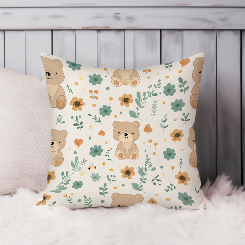 Cute Teddy Bear Pattern I Pillow Cover, 16"H x 16"W