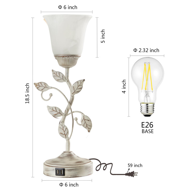 Rhines Metal USB Torchiere Lamp, Retro White