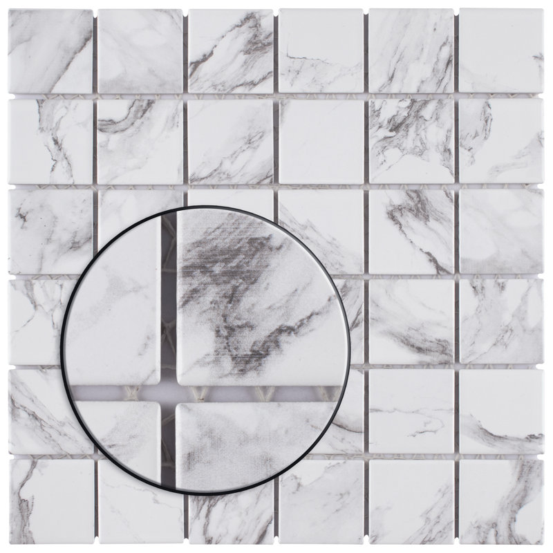 Katina Calacatta 1.88" x 1.88" Porcelain Grid Mosaic Wall & Floor Tile