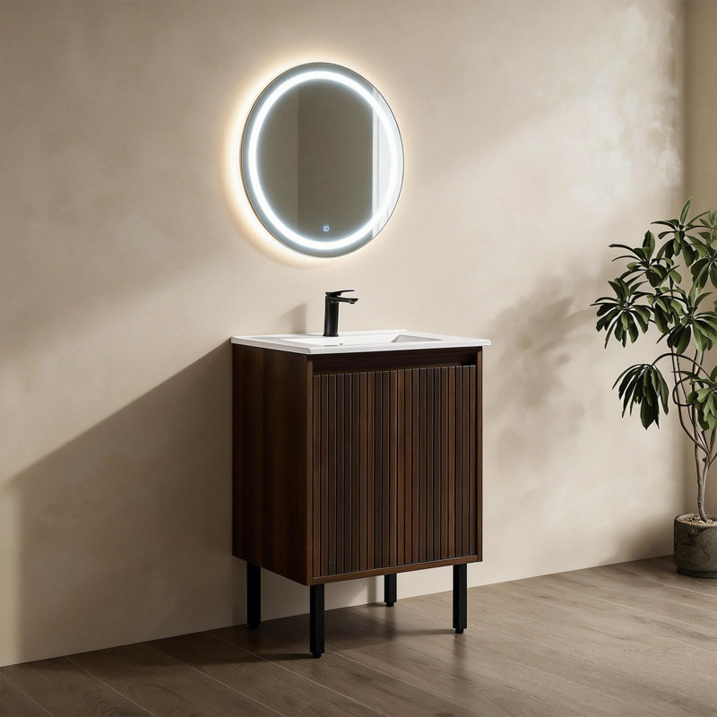 Bathroom Vanity Cabinet with Sink  Wall Mounted Bathroom Vanities with Ceramic Sink Floating Fluted Sink Vanity with Drawers,Modern,