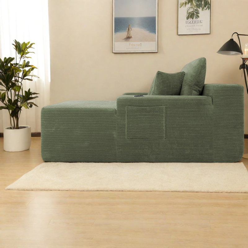 Chaise longue multifonctionnelle d'intérieur en velours côtelé vert 1 maison moderne