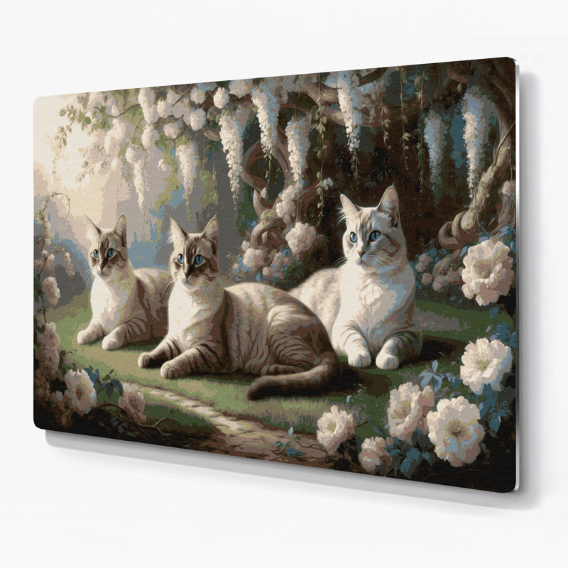 Chats, art mural gris tonkinois en métal, H 11 po x l 14 po
