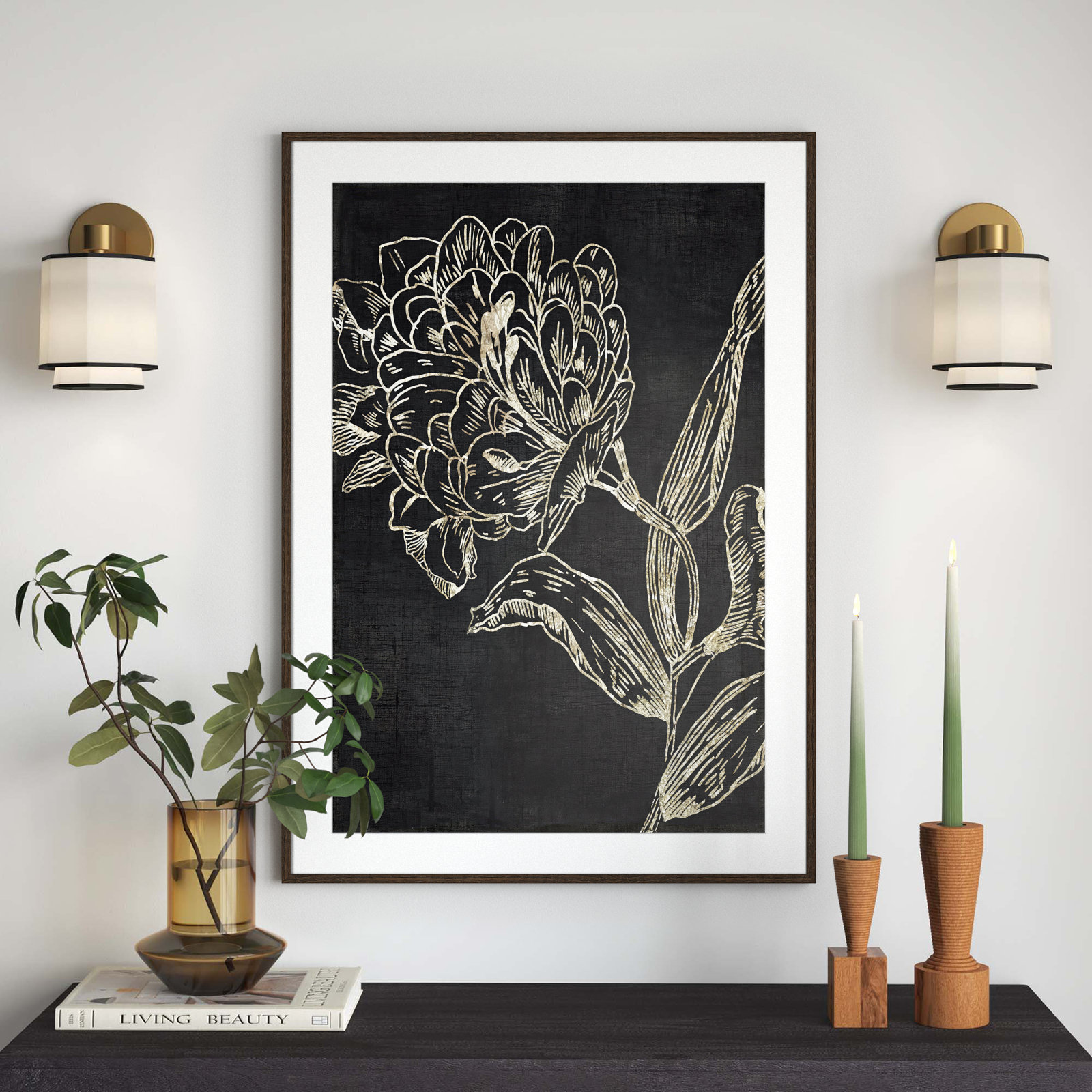 Golden Flower Folklore II by Asia Jensen - Picture Frame Graphic Art, 41.5" H x 29.5" W, White Wood Grain