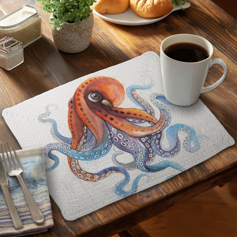 Funny Colorful Octopus Placemat | Blue Animals Bedroom Decor
