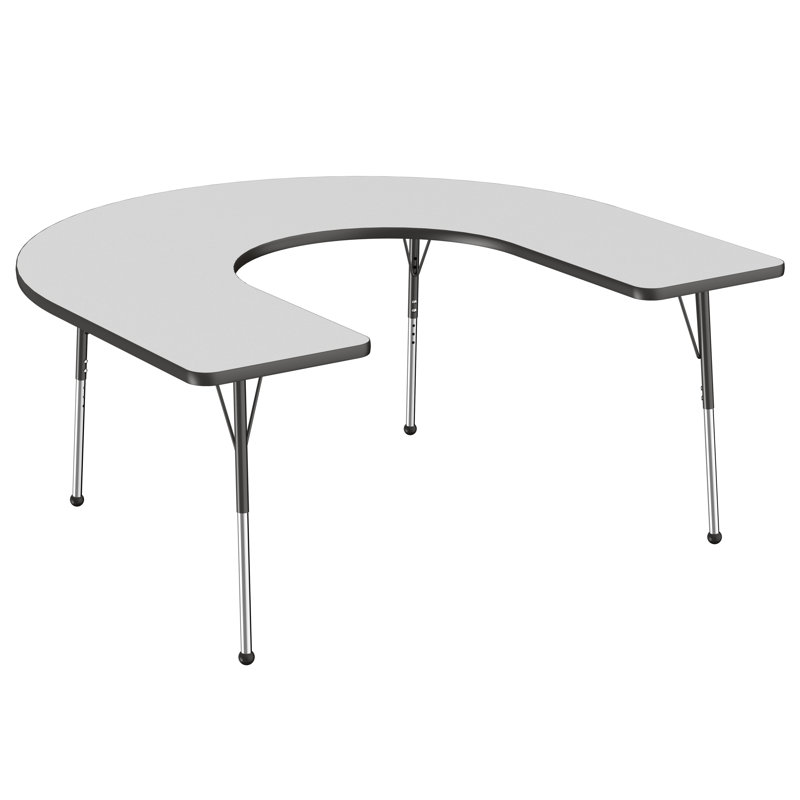 Table d'activité 60 "x 66" en forme de T avec pieds réglables, Gris / noir, Roulement à bille standard