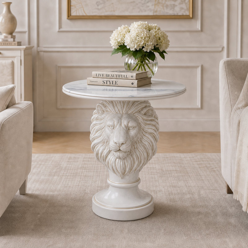 Table d'appoint ivoire à tête de lion