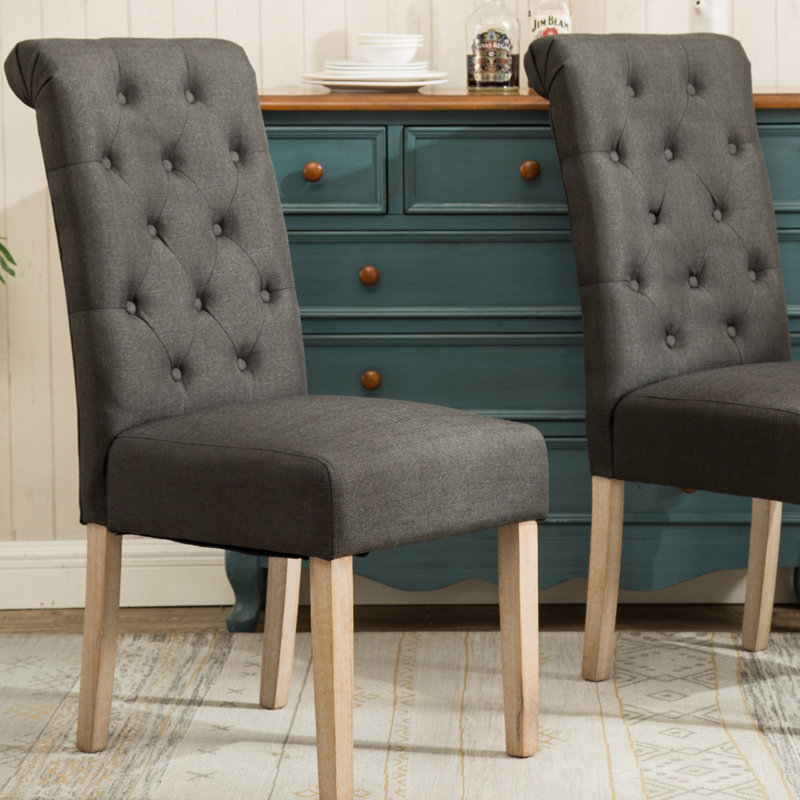 Chaise Parson rembourrée et capitonnée Charlotte, Brun
