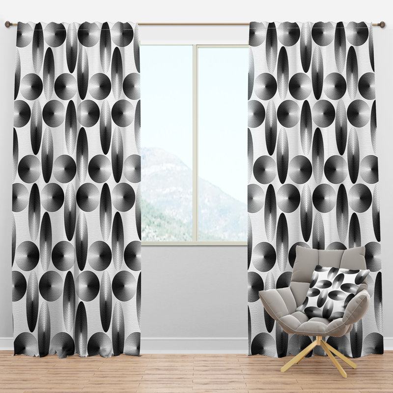 Black and White Geometric Velvet Room Darkening Curtain Panel