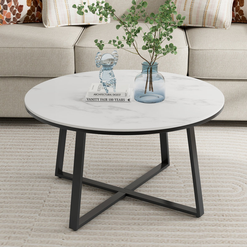 Fumiki 30" Sintered Marble Stone Top Coffee Table, Cocktail Table, Black