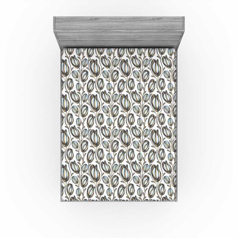 Drap-housse Ambesonne, Bleu pâle, ivoire / floral, Drap-housse grand