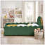 Lit double en forme de dinosaure avec barrière de sécurité, cadre en bois massif, tissu bouclé, vert-841248545