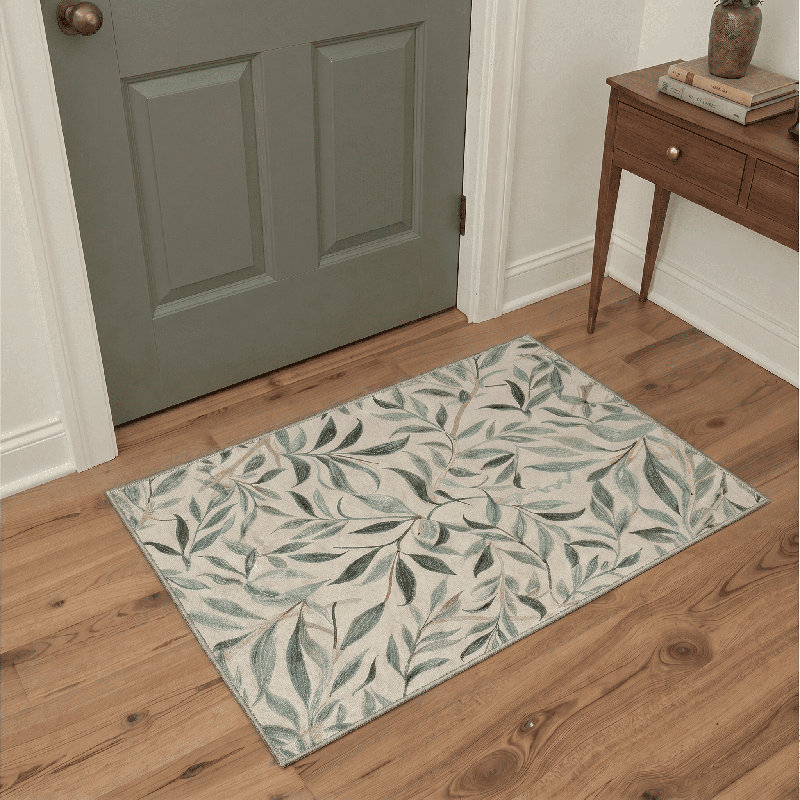 Tapis d'intérieur / vert à motif floral lavable à la machine avec envers antidérapant Abeyta, Rectangle 9 pi x 12 pi