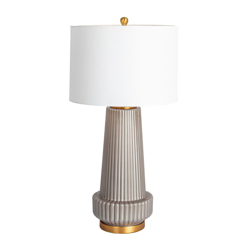 Ribbed Glass Table Lamp with Tapered Drum Shade, Gray