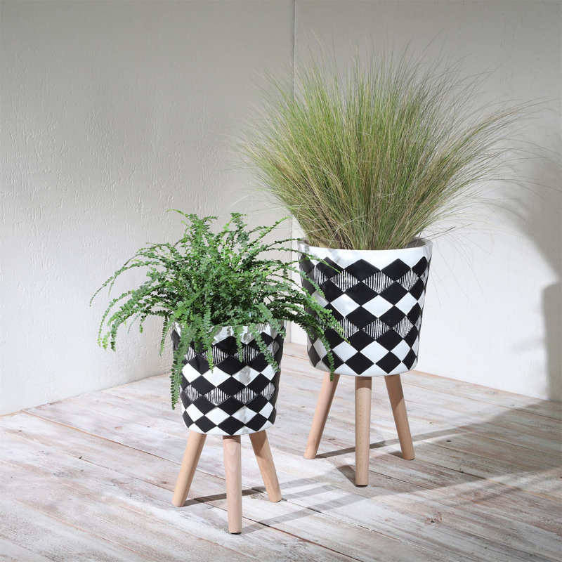 S/2 10/12" DIAMOND PLANTER W/ WOOD LEGS(KD)