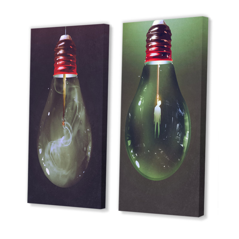" Video Game Light Bulb Fusion " 2 - Pieces, 20" H x 24" W x 1" D, Wrapped Canvas