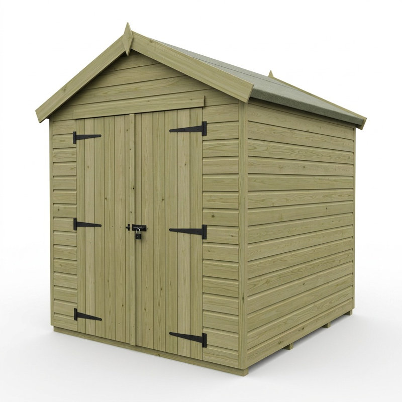 Total Sheds 6ft x 7ft Apex Garden Shed - Double Door - No Windows - Pressure Treated Timber - UK Manufactured