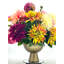 Arrangement de dahlias vibrant dans un vase en laiton