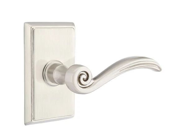 Passage Door Lever with Square Rosette, Right, Satin Nickel