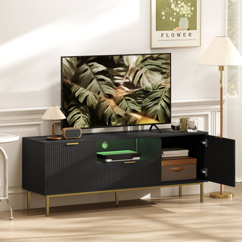 Meuble télé avec lumières DEL RVB, meuble télé pour téléviseur de 50 po ou moins, noir, H 21,3 po x L 55,1 po x l 15,4 po