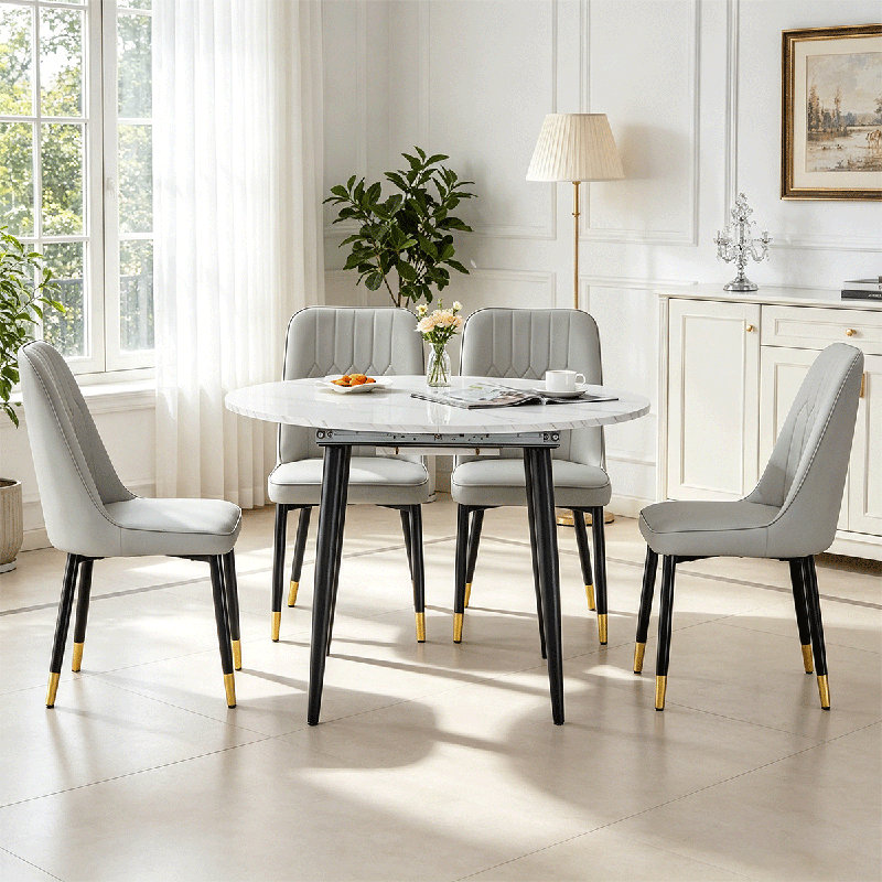 Table de salle à manger Domogne, Ensemble de cinq pièces : table, quatre chaises, Gris