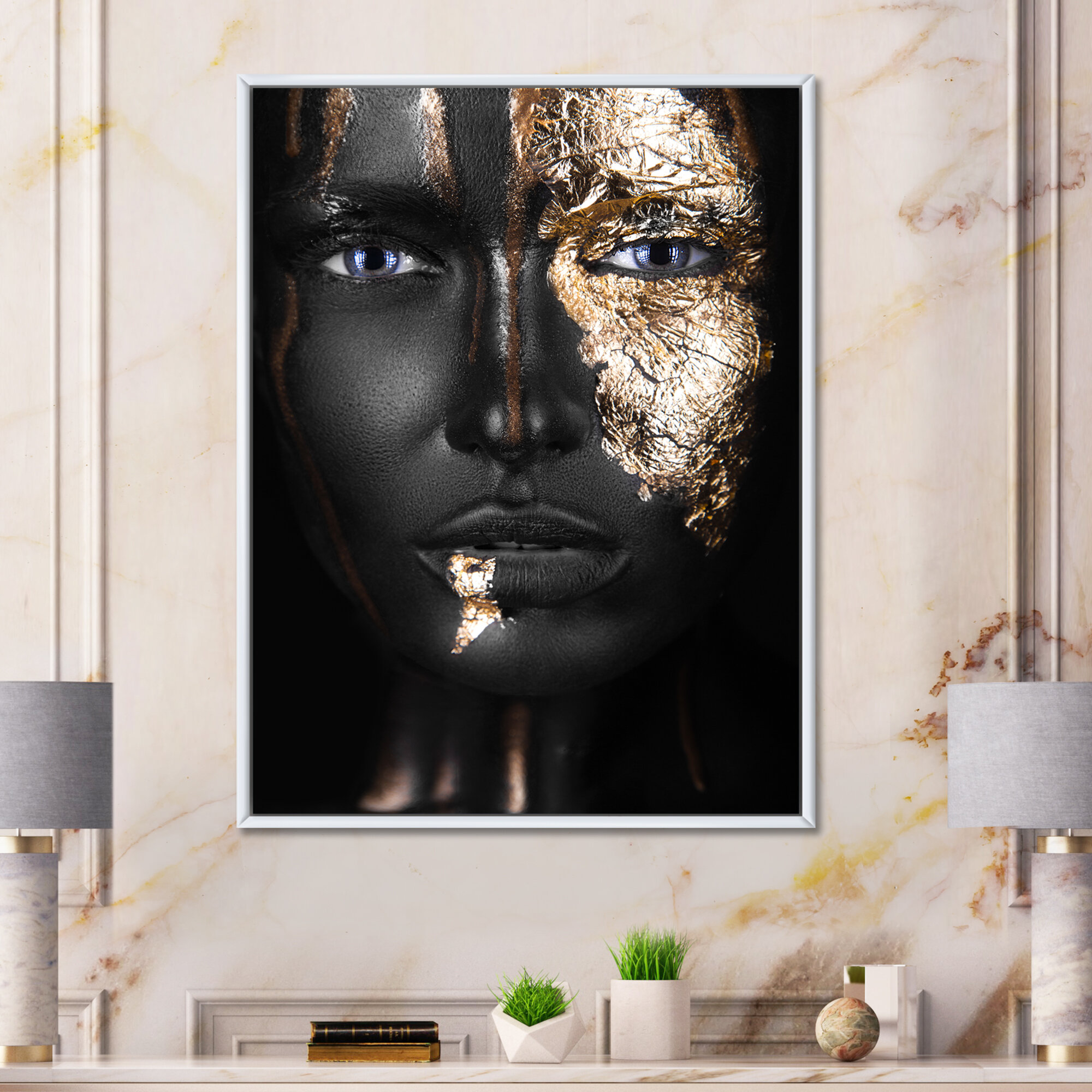 African American Wall Art Black Art Framed Abstract Wall Picture Black Gold  Afro Woman Canvas Print African Artwork For Home Bathroom Bedroom Wall