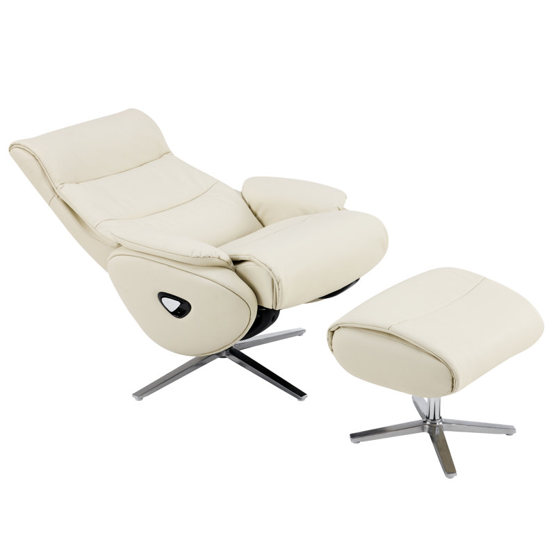 Fauteuil inclinable et repose-pieds en cuir Glynes 216, Crème