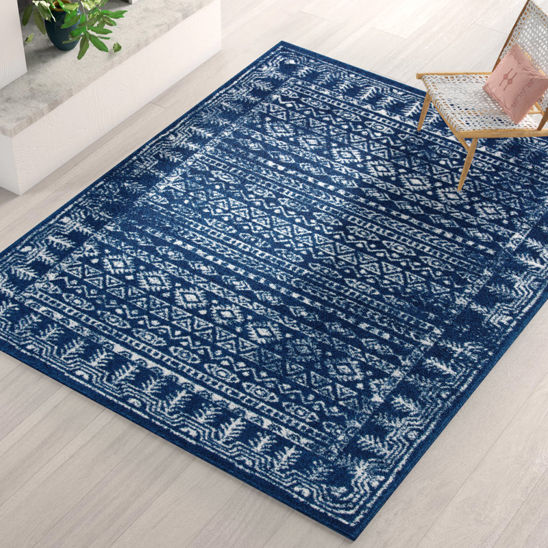 Tapis bleu marine / gris Shally, Rectangle 4 pi x 6 pi
