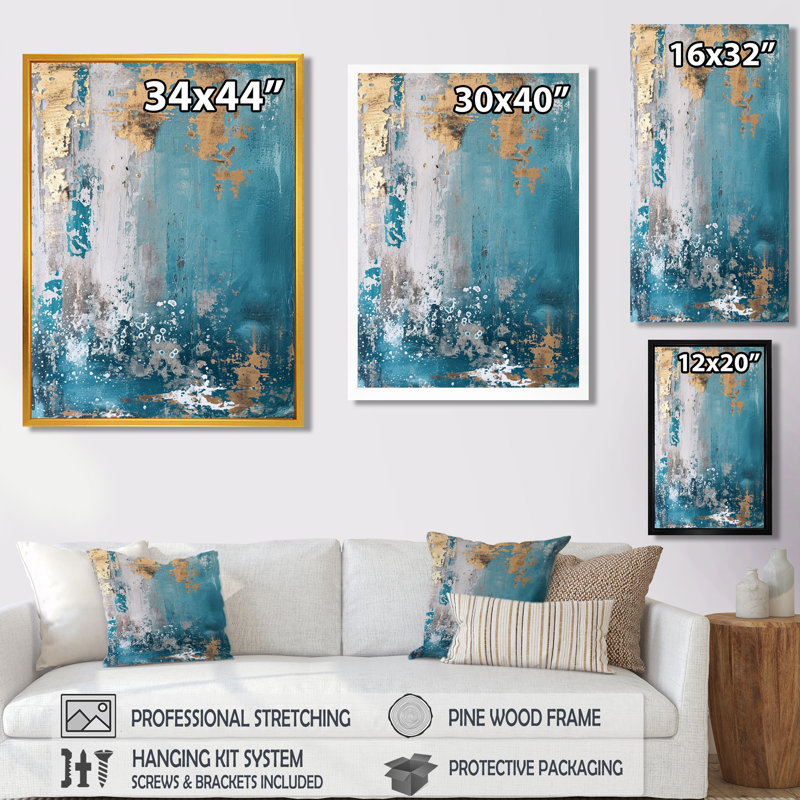 Soleil à travers la pluie océanique - art mural abstrait, H 20 po x l 12 po x P 1 po, Toile avec cadre flottant noir