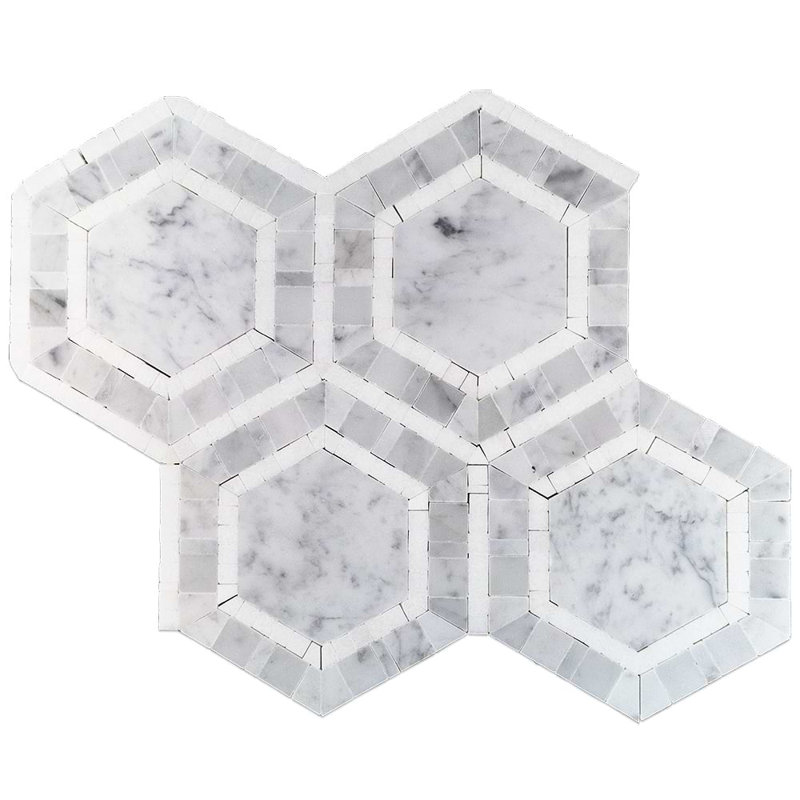 Nova 6" Hexagon Polished Marble Mosaic Tile, Lynx