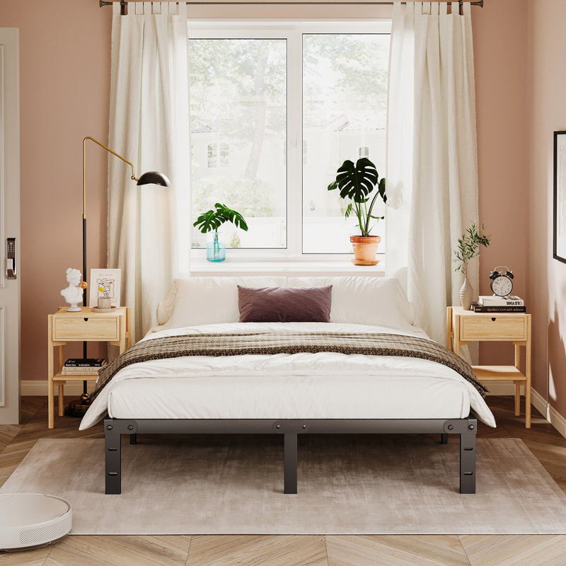 10" Steel Bed Frame Heavy-Duty Noise-Free No Boxspring Needed with Rubber Corner Guards, Queen