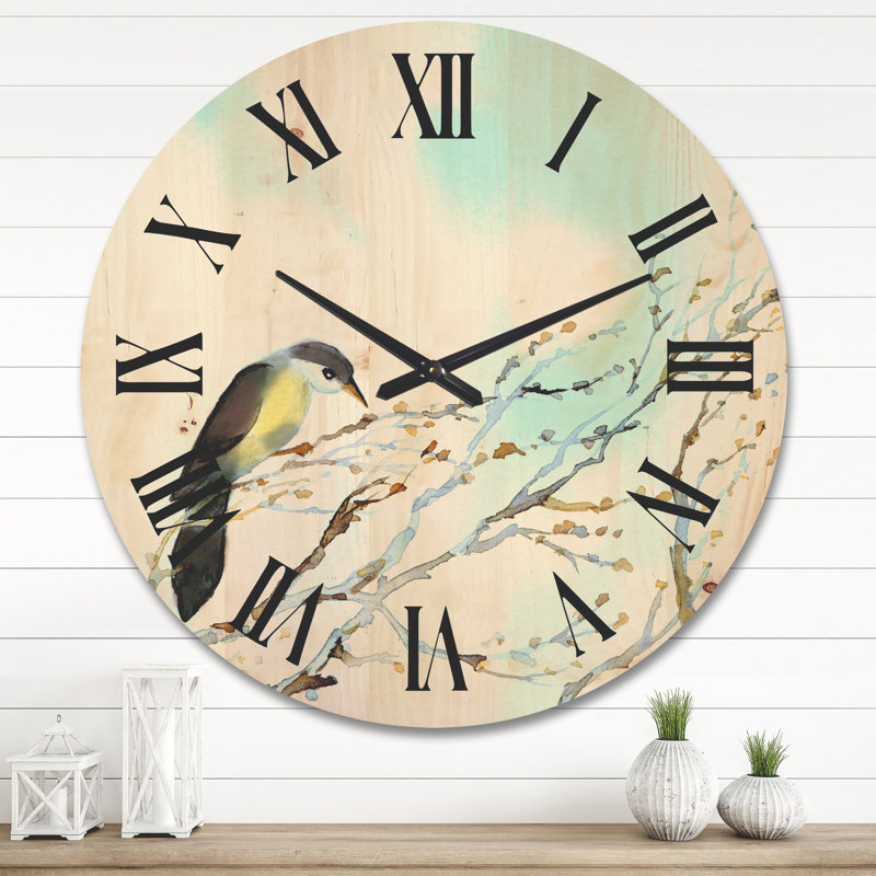 Horloge murale oiseau en bois avec ciel nuageux, Très grand