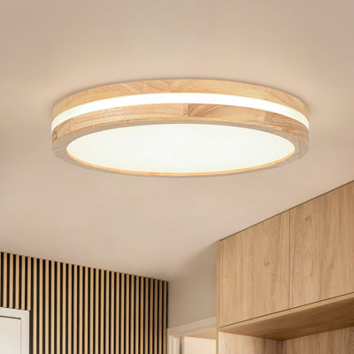 Natural Wood Circular Dimmable LED Ceiling Light